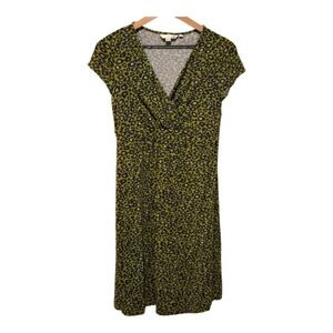 Boden Green Leopard Print Cap Sleeve V-Neck Midi Dress Size 10 Regular